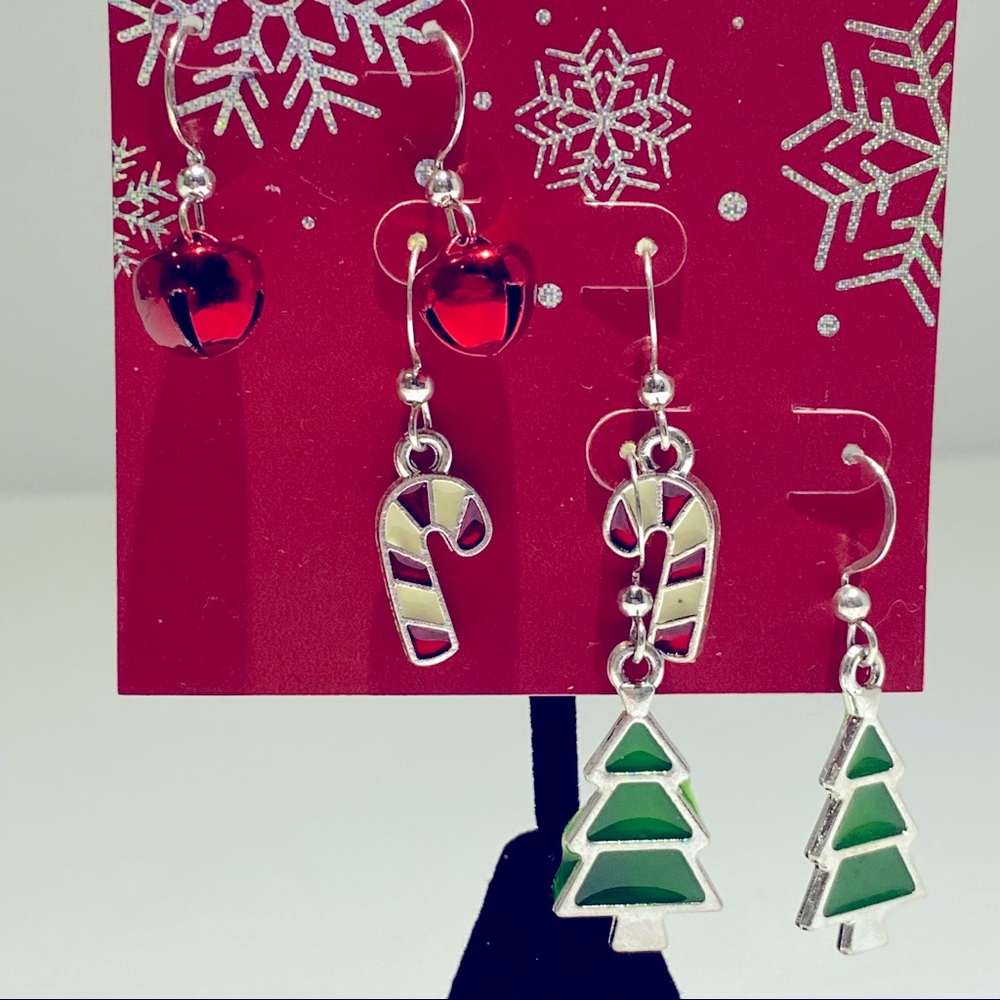 Christmas Tree Candy Cane Santa Claus Set of 3 Earrings Winter Wonderland